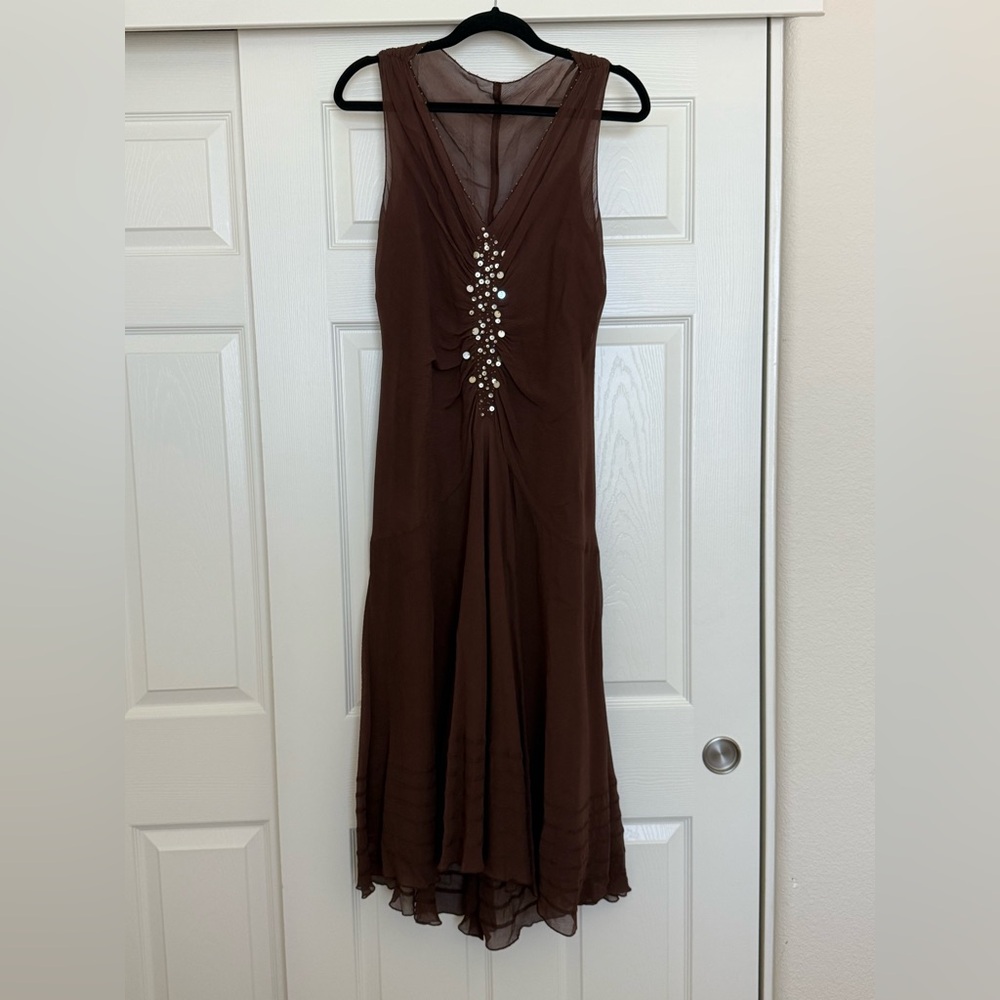 Vintage Silk Midi Dress with beading
